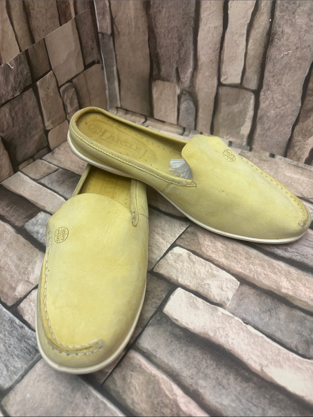 Women’s Aigle yellow suede mule loafers Sz 40 (us 9)